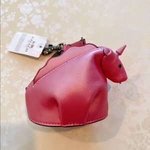 Coach Pink 22939 Unicorn Coin Case Key Fob In Metallic Blush Leather coin purse